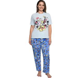 New Women's Mickey Mouse & Friends T-Shirt & Plush Pants Pajama Set (Size 1X)